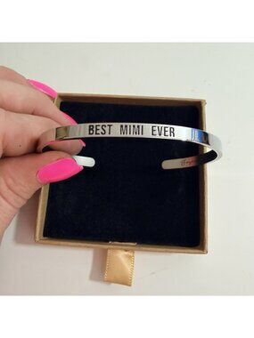 JoyCuff Silver ‘Best Mimi Ever” Cuff Bracelet
